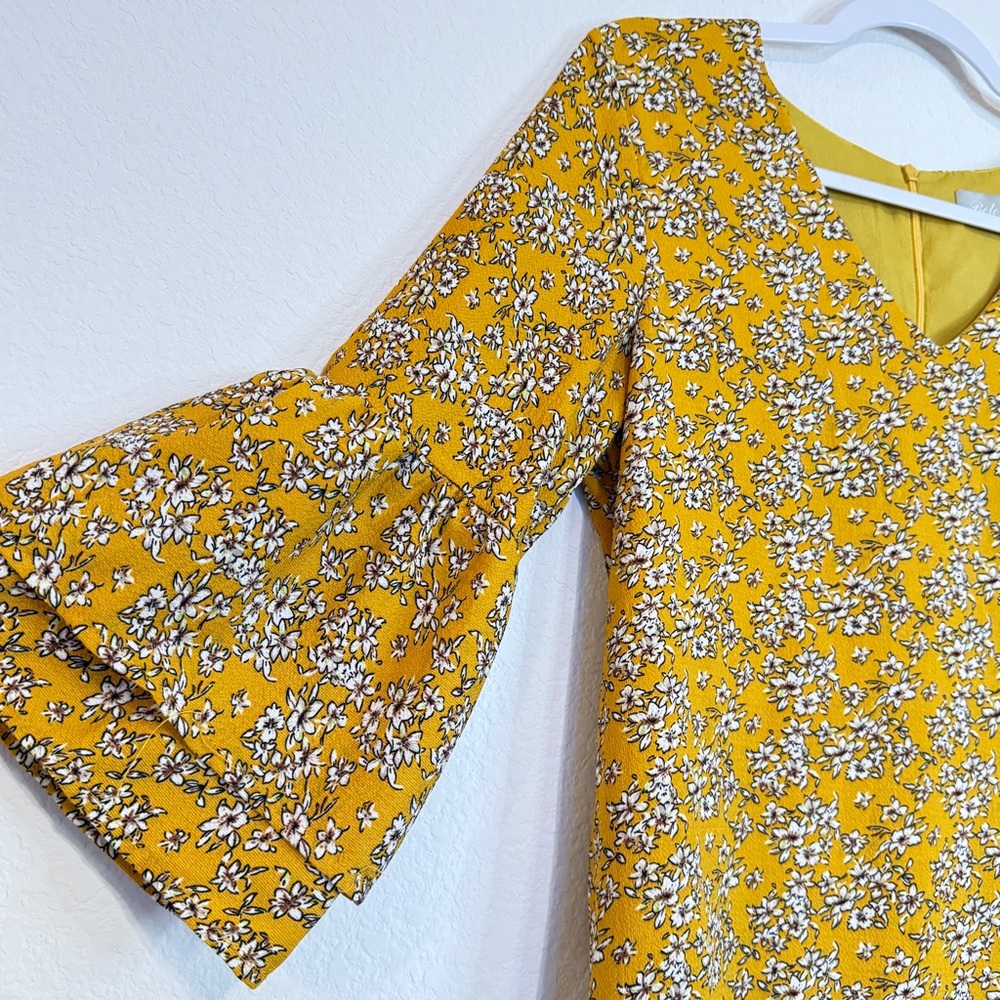 Belongsci Mustard Floral Mini Dress – Boho-Chic Sunshine Style (Size S) - Picture 16 of 16